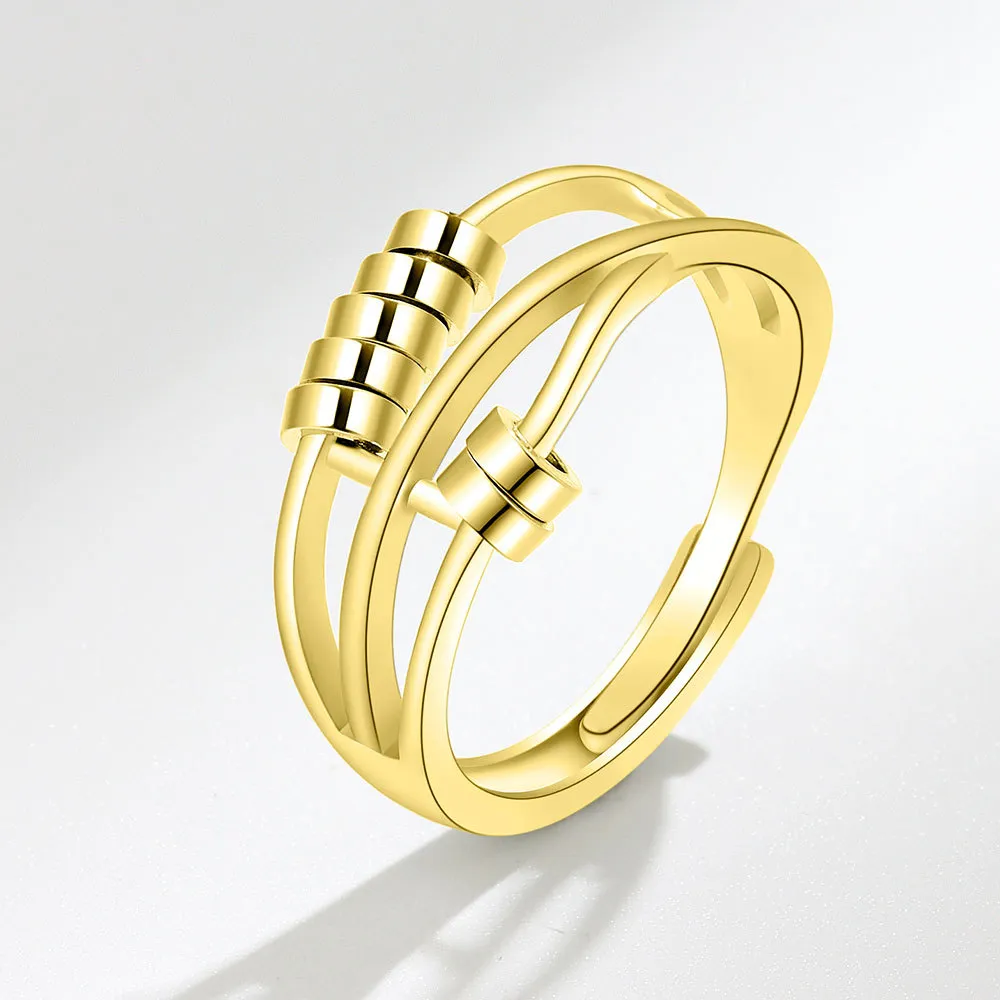 Adjustable Gold Beaded Ring: Rotating Anti Stress Jewelry For Anxiety ...