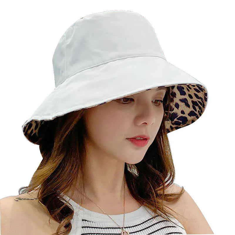 Chapeaux à large bord Double imprimé léopard motif seau chapeau femmes été coton respirant loisirs Bob casquettes Sports de plein air décontracté dôme Panama casquette R230214