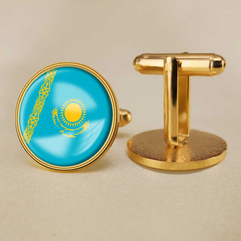 Andra konst och hantverk Kazakstan National Flag Cufflinks fr￥n alla l￤nder i World Suit -knappdekoration f￶r festg￥va