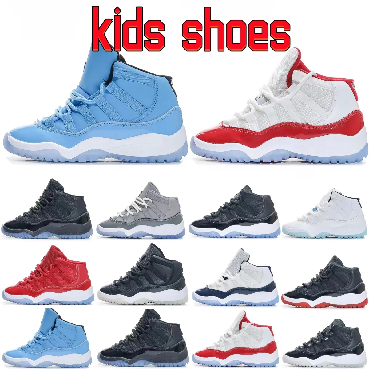 أحذية Cherry Kids 11s Black Boys Gray Gray Sneaker 11 J Designer Basketball Trainers Baby Kid Youth Foodler Infants الأطفال