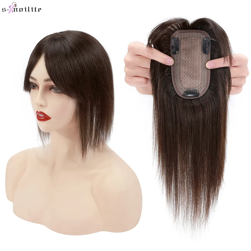 Adornos para el cabello sintético Snoilite 7x13cm Base de seda humana Cilp Clip en s 33g53g pieza 10 pulgadas Natutal 230214