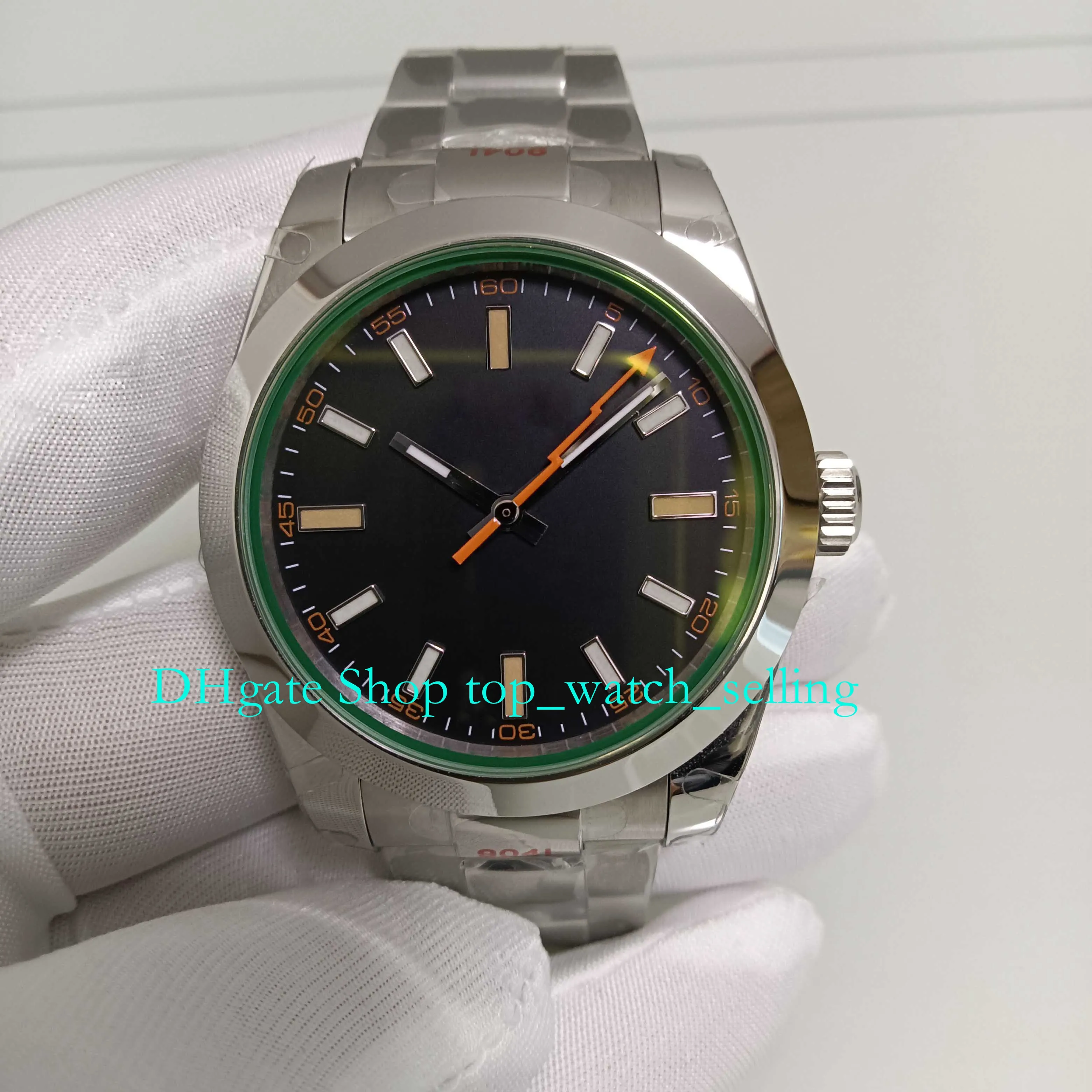 2 färg 904L stålklockor för cal.3131 rörelse Men's 40mm Green Crystal Orange Hand Black Dial Luminous Armband GMF Mekanisk automatisk klocka