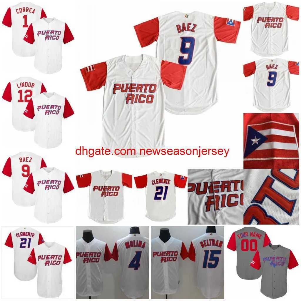 Puerto Rico Baseball Jersey 21 Roberto Clemente 9 Javier Baez 1 Carlos