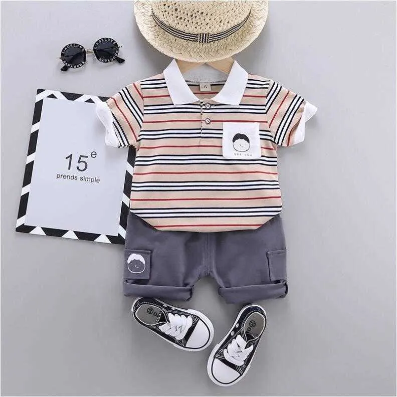 s Boy's Y Summer Children's Set Polo in puro cotone a righe Abbigliamento per neonato Abbigliamento per bambino