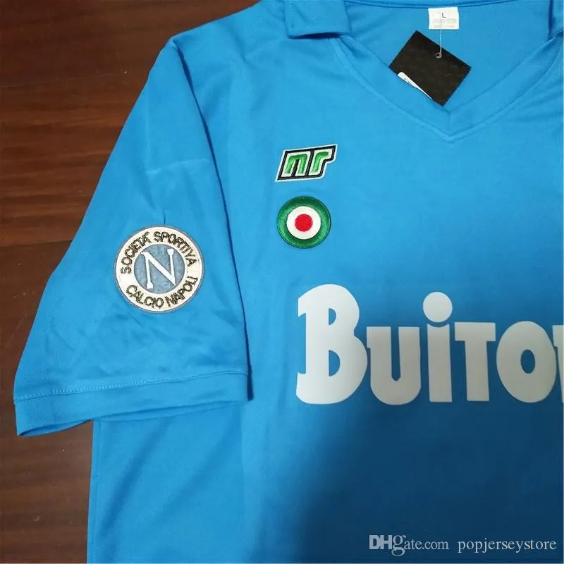 ウェア Napori No.10 MARADONA 87-88 NAPOLI 1987 1988 Diego MARADONA 10 Home Retro Shirt BUITONI Calcio