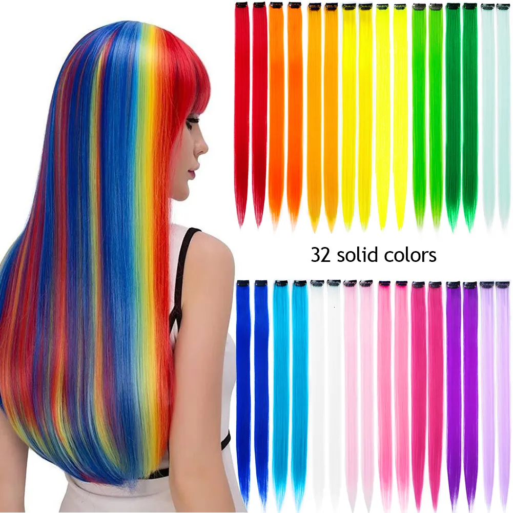 Synthetische S 18 kleurenclip in gekleurd haar S 22 inch kleurrijke regenboogfeestje Hoogtepunten voor vrouwen en kinderen 230214