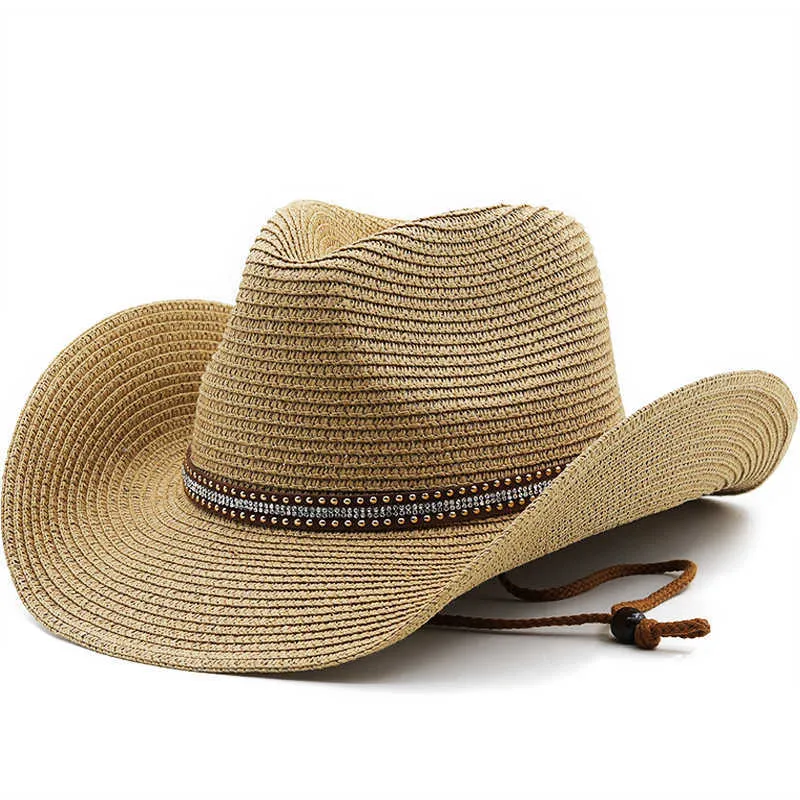Cappelli a tesa larga New Summer Bucket da donna West Cowboy Cappello di paglia Panamas Protezione UV Visiera parasole Seaside Beach Hat Tide Summer Men Cappelli R230214