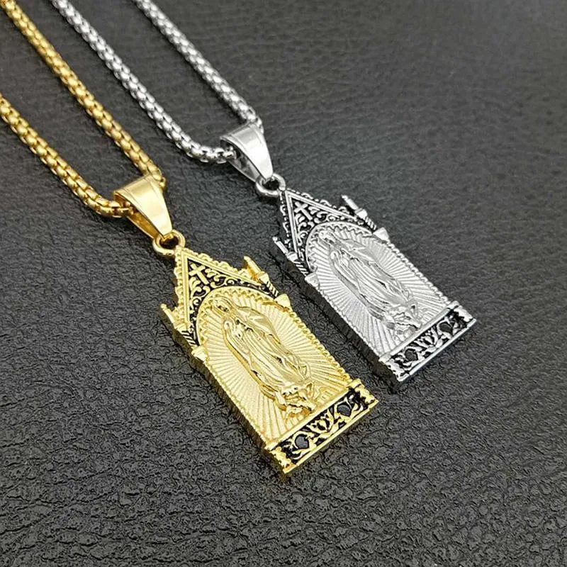 Pendant Necklaces Gold Silver Color Stainless Steel Virgin Mary Pendants Necklace For Men Women Catholic Jewelry Drop