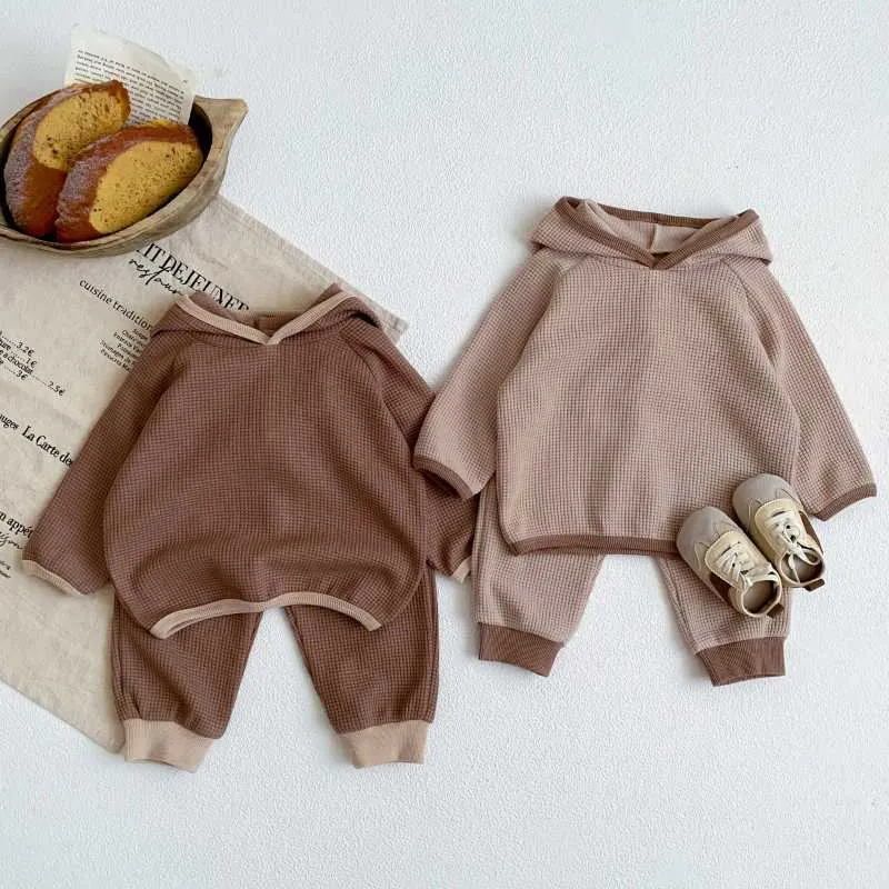 Roupas conjuntos de meses conjunto de bebê com manga longa suéter com capuz com calça PCs