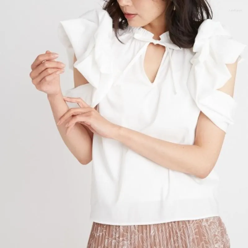 Bluzki damskie moda na ramion Bluzka dla kobiet japońska koszula z rękawem płatkowym Summer 2023 stoisko eleganckie słodkie topy vintage