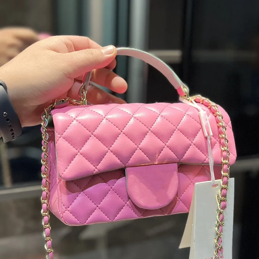 Pink Tan Quilted Leather Crossbody tote bags for women with Chain Strap for Women Ideal for Evening Phone Shopping and Wallet