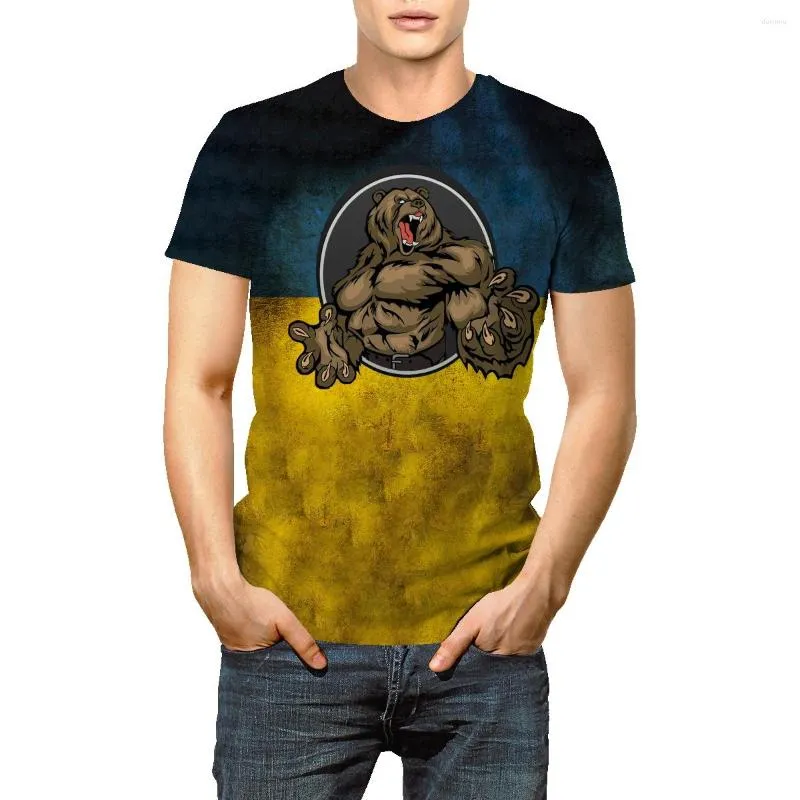 남자 T 셔츠 러시아 곰 3D 프린트 티셔츠 러시아 국기 남자 특대 느슨한 플러스 사이즈 반팔