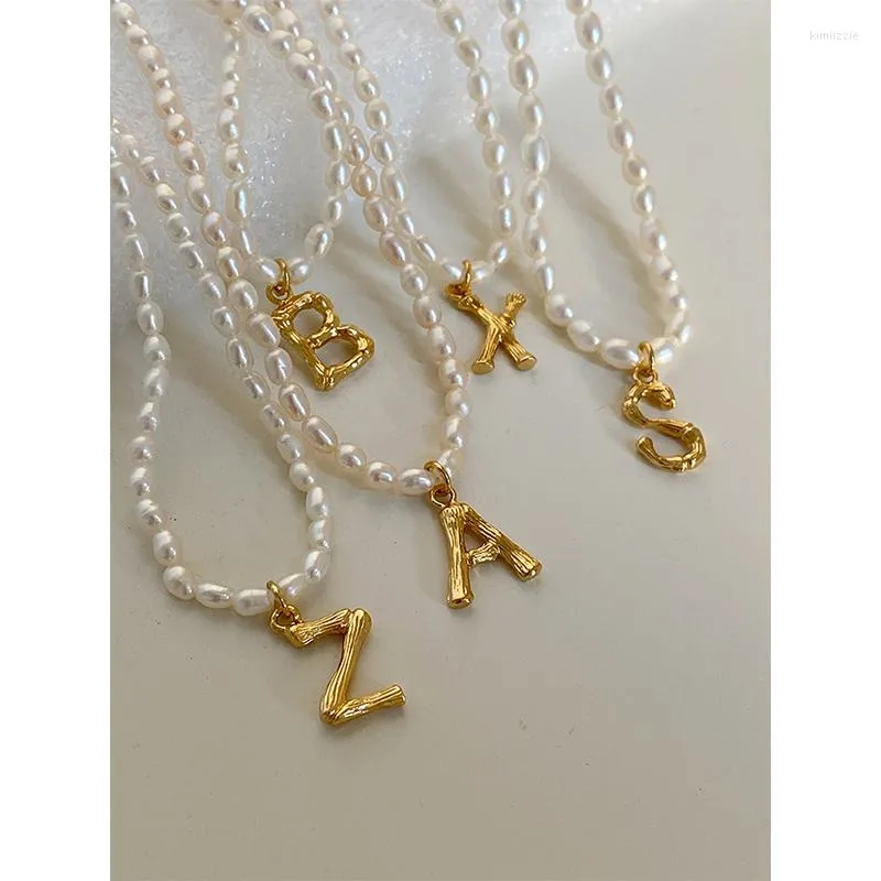 Pendentif colliers pour femmes à la main bambou lettre cou chaîne femme bijoux cadeau perle de riz naturel perle tour de cou