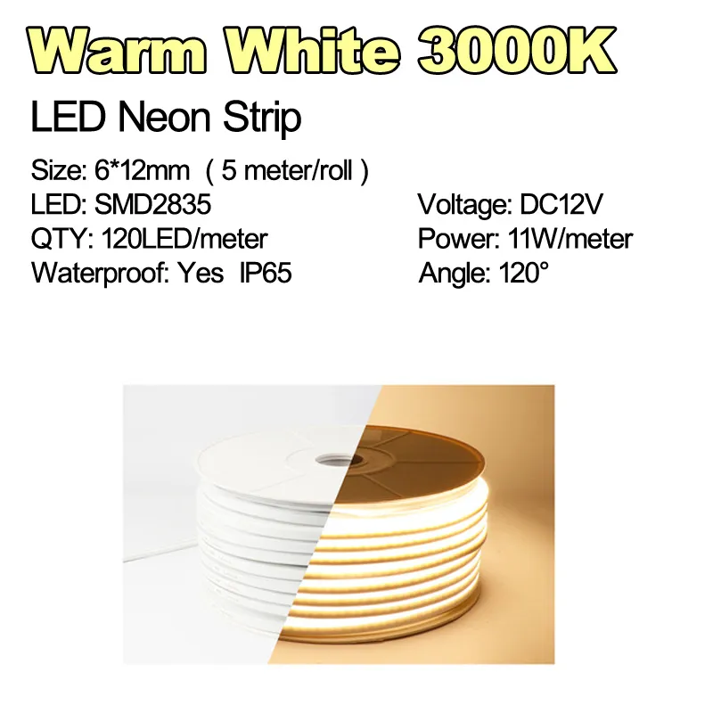 Waterproof 6000k Neon Mansaa 10m Led Light Light 16.4ft/5m, 12V DC