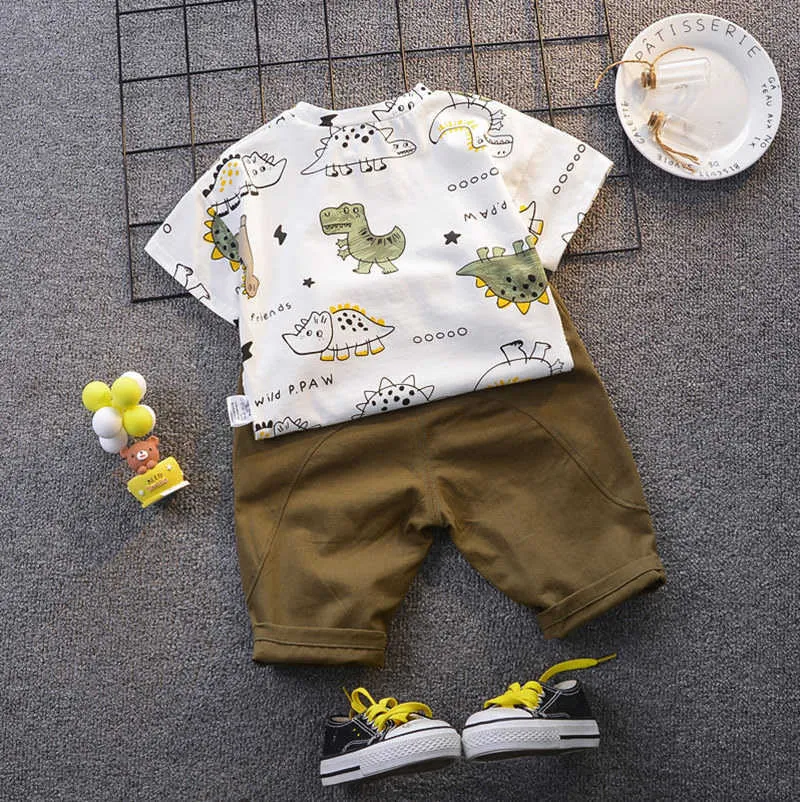 Set di abbigliamento Pantaloncini a manica corta con dinosauro stampato LZH Set abbigliamento per bambini per tuta estiva per neonati Set per bambini