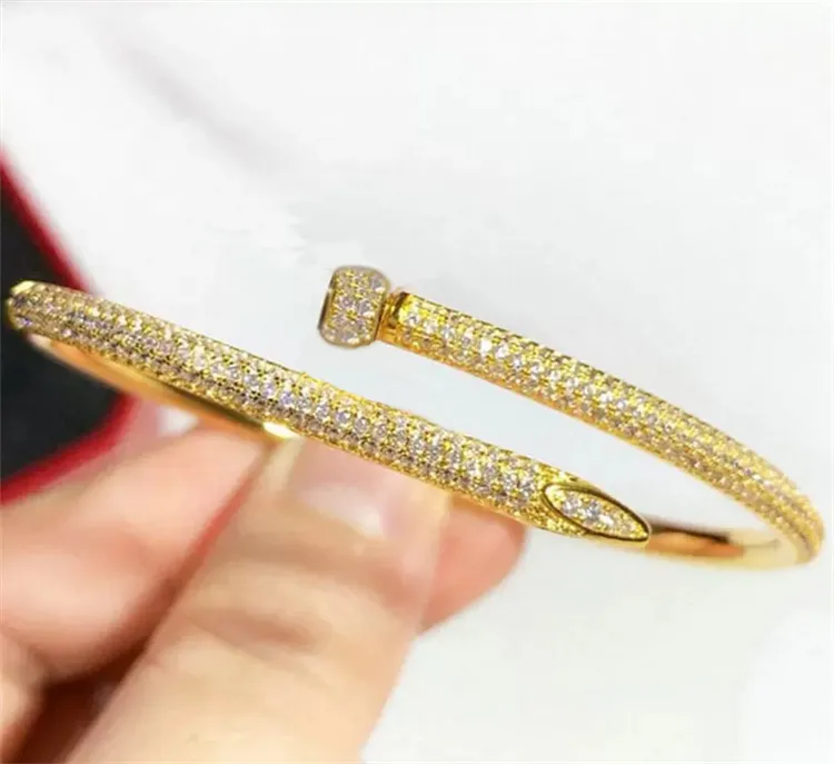 Wedding Bracelets Women Man Bangle 18k Gold Plated Cuff Bracelet Full Diamond Nail Bracelet Love Jewelry For Valentine's Day Gift