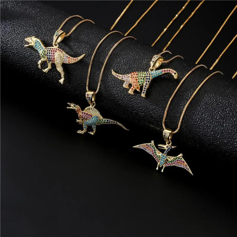 Hanger kettingen 2023 fashion hiphop juweel ketting unisex koper kleur zirkoon vergulde 18kgold schattige dinosaurus serie feest verjaardagscadeau