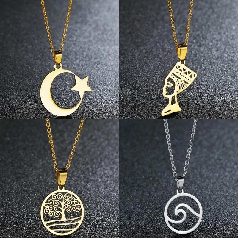 Colares de pingentes de colar de aço inoxidável colar de estrela da lua crescente homens homens amantes de amantes de amantes de amuleto islâmico jóia religiosa turca