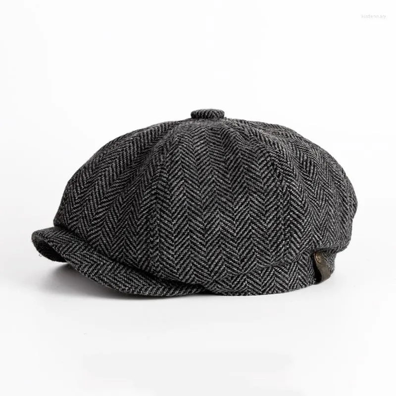 Berets Männer Retro Peaky Blinders Wolle Herringbone Tweed Sboy Achteckige Hut Mischung Casual Flache Kappe Vater Hüte Für