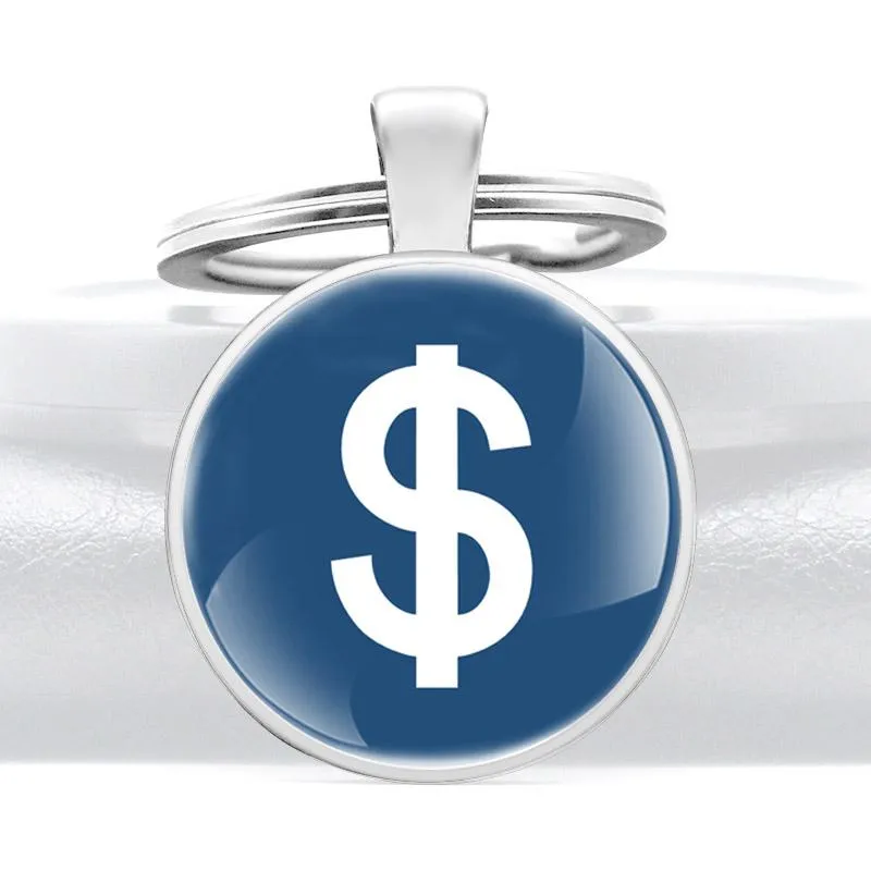 Keychains Mode Dollar Sign Design Glass Koepel Key Chain Charm Men Women Ring Jewelry Gifts