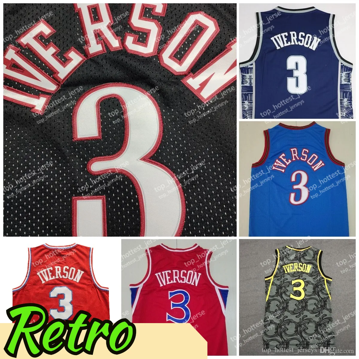 3 Allen Iverson Retro Basketball Jersey Georgetown Hoyas College NCAA White Red Black Stitched 