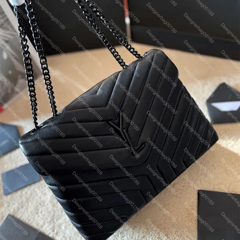 Luxury Handbag Shoulder Bag Brand LOULOU Y-Shaped Leather crossbody Bag Black Chain bags Ladies