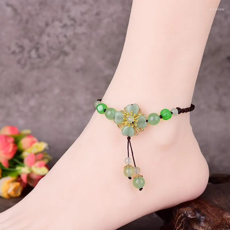 Anklets Ancient Retro Elegant Coloured Glaze Crystal Anklet Temperamental Classical Hand-knitted Vitality Girl Summer Beach Jewelry