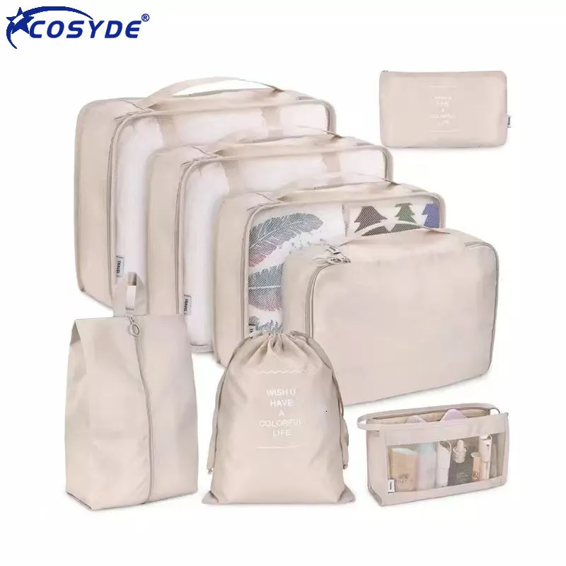 Bolsa Piezas Accesorios 8 Unids / set Ropa de viaje Clasificación Bolsa de almacenamiento para embalaje Cubo Zapato Ropa interior Artículos de tocador Organizador Bolsa Accesorios de viaje 230214