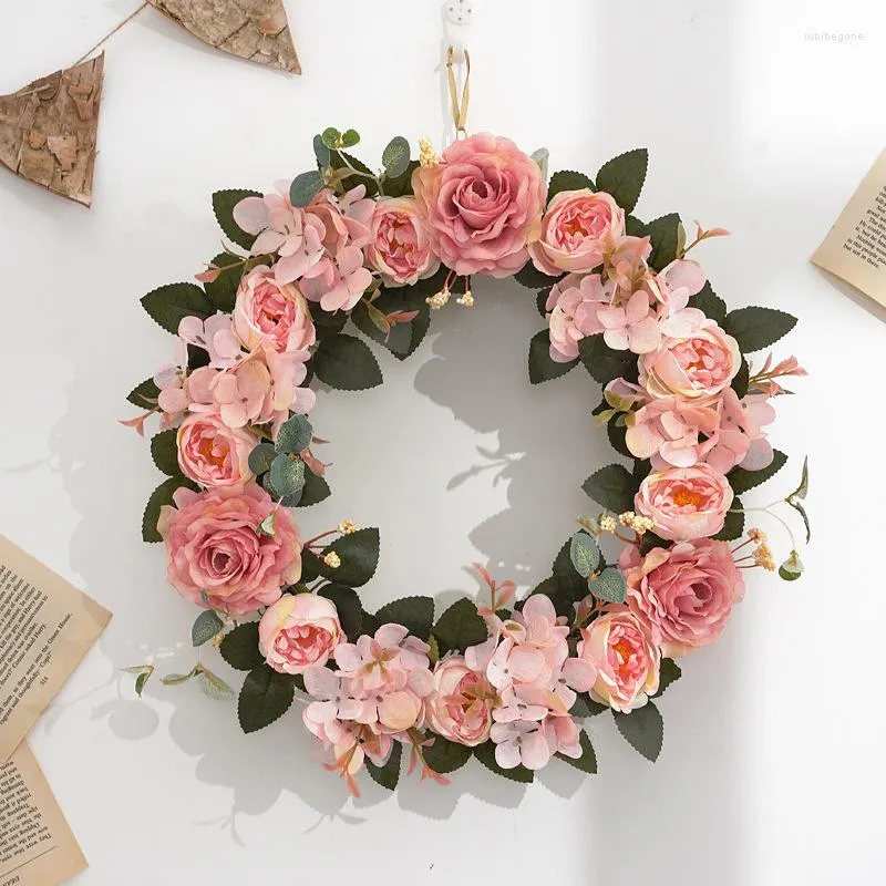 Dekoratif çiçekler yapay çelenk ortanca şakayık düğün asılı dekorasyon ev kapı duvar takı çelenk Noel hediyesi çiçek