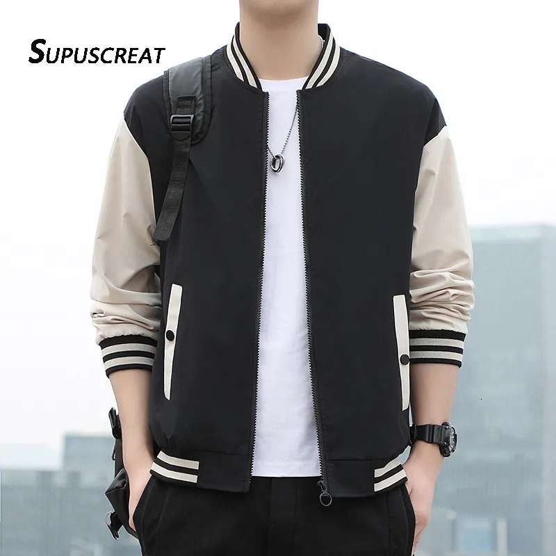 Mens Jackets SUPUSCREAT Spring Autumn Men Baseball Stand Collar Korean Style Casual And Coats Male Slim Fit Bomber 5XL 230214