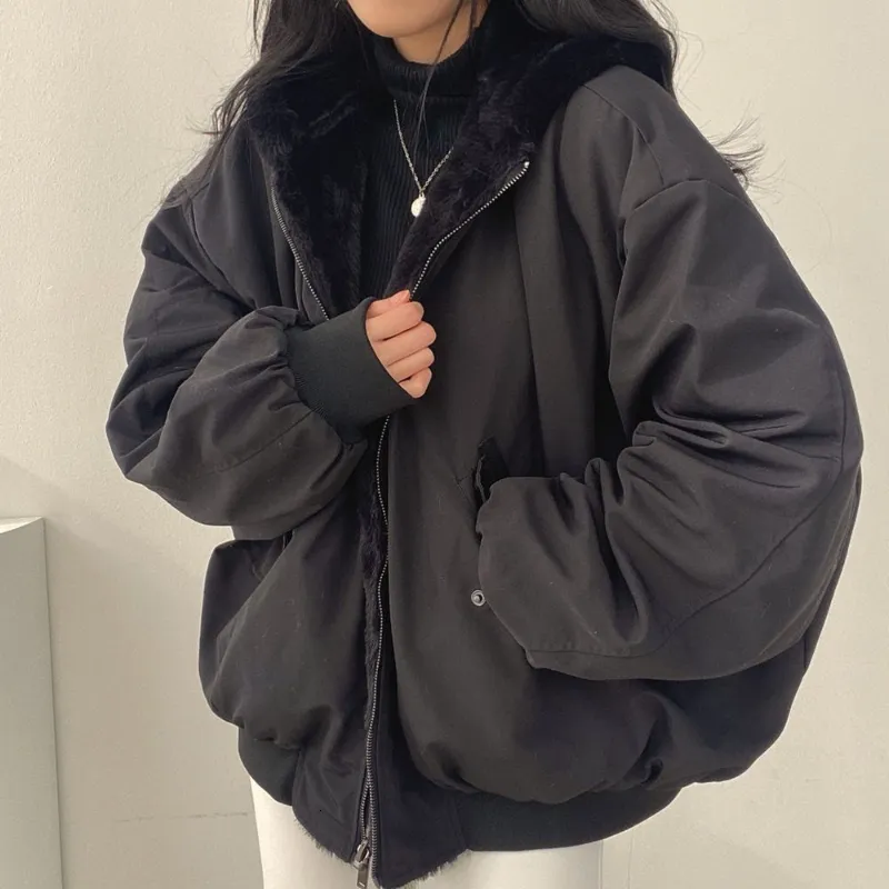 Veste D'Hiver Réversible Femme - Doublée Peluche Doudoune Capuche - Grandes Tailles - Parka Épais Décontracté Pour Tous Les Jours