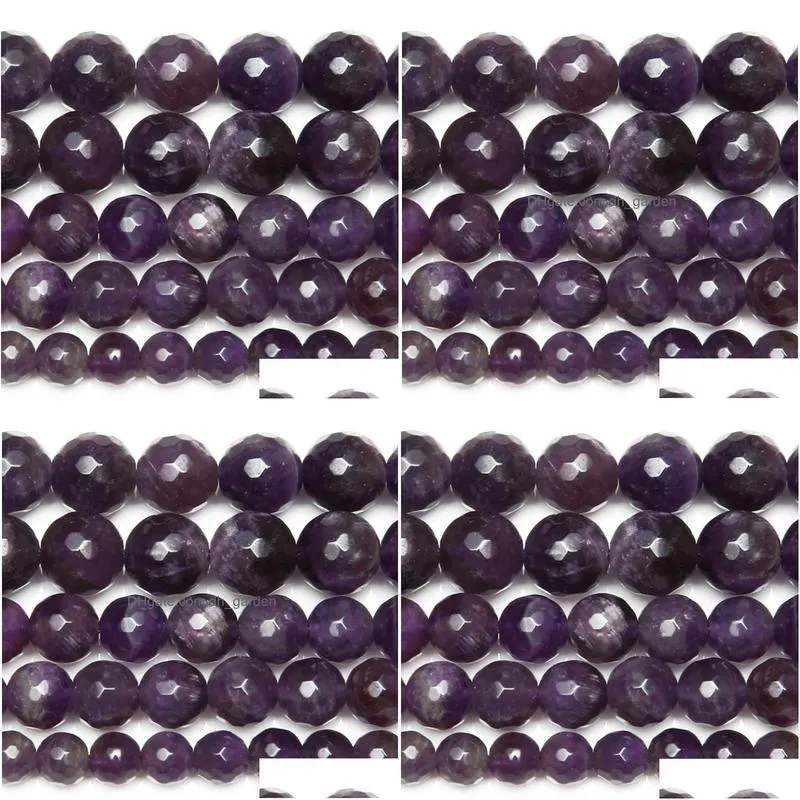 Stone 8Mm Natural Faceted Purple Amethysts Quartz Loose Beads 15 Strand 4 6 8 10 Mm For Jewelry Making Drop Delivery Dhgarden Dh2Gw