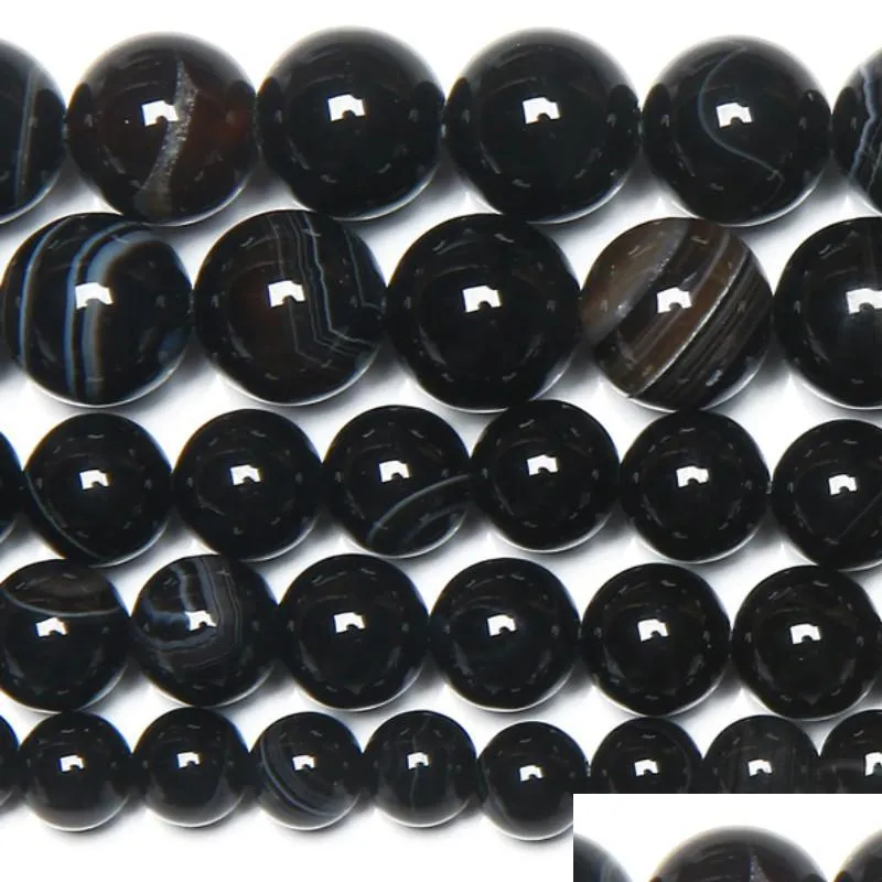 Stone 8mm Natural Black Stripe Onyx Agates Round Loose Beads Pick Size Drop Delivery Jewelry Dhgarden Dhepz