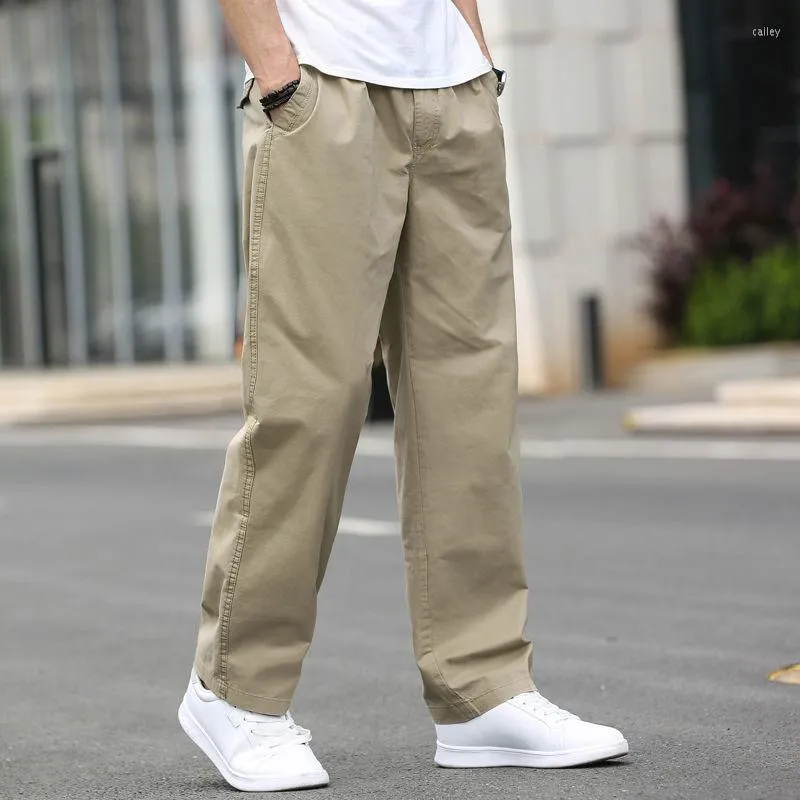 Men's Pants Mens Casual Cargo Cotton Trousers Loose Straight Elastic Work Brand Fit Joggers Male Super Size 3XL