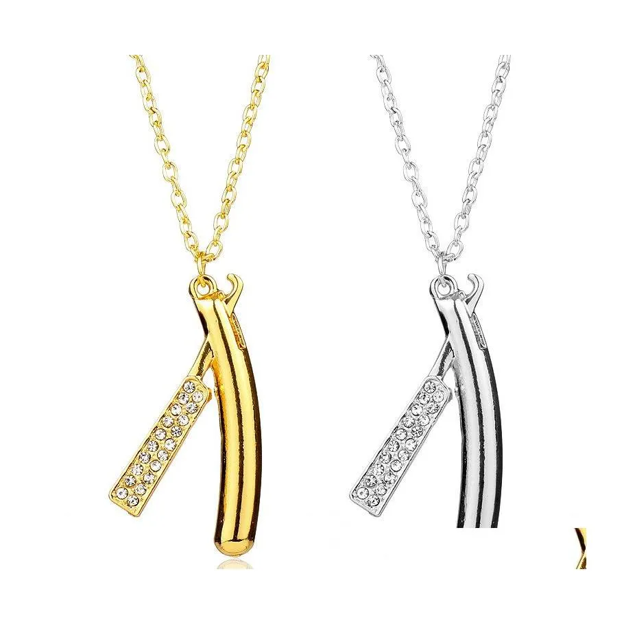 Pendant Necklaces Hip Hop Razor Blades Men Jewelry Zirconia Shaver Shape Male Gold Color Collares Accessories Drop Delivery Pendants Dhrjb