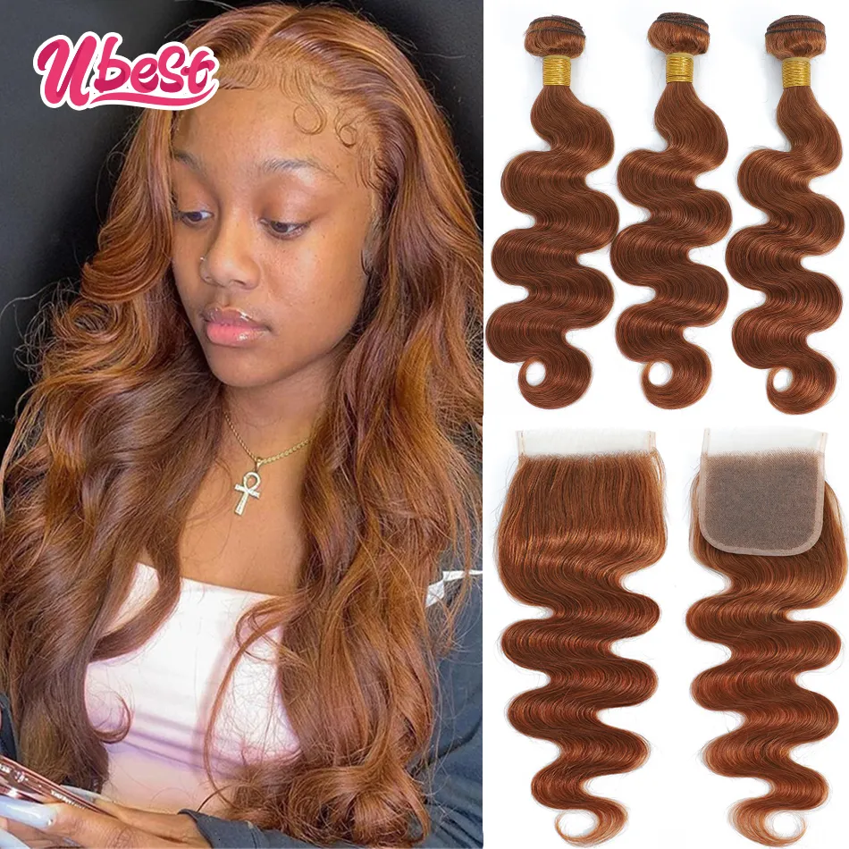 Hair Bun Maker U Orange Brown Body Wave With 4x4 Lace Clre Human Bundle Brazilian Bundles Remy 230214