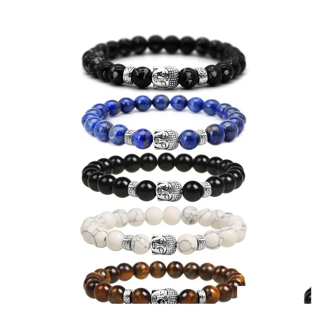 Beaded Strands Buddha Beaded Bracelet Classic Natural Stone Couple Bracelets For Men Women Fashion Jewelry Drop Delivery Dhfkn