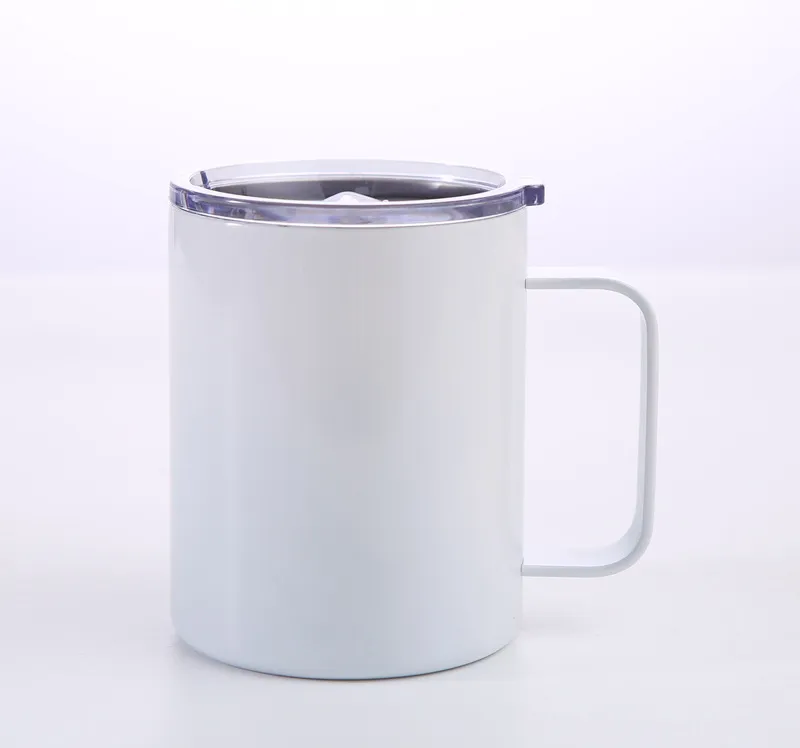 Tasses à sublimation de 12 oz Tasse de camping droite vierge sans couture avec poignées Tasse à café en acier inoxydable Tasse de voyage isolée sous vide à double paroi