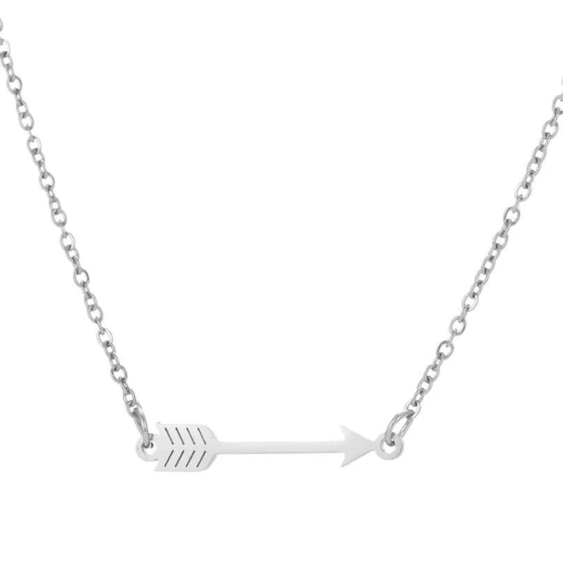 10 Stück einfache kleine seitliche horizontale Pfeil-Halskette, Stammes-Amor-Pfeil-Pfeilspitze, minimalistischer Speer, Edelstahl-Anhänger, Kette, Halsreif, Collier, Damenschmuck