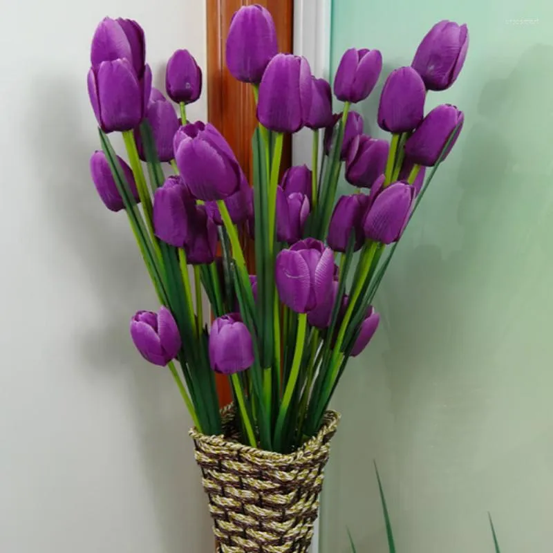 Flores decorativas 10pcs pu purple tulip calla artificial flor bouquet real toque no noiva para decoração de festa em casa