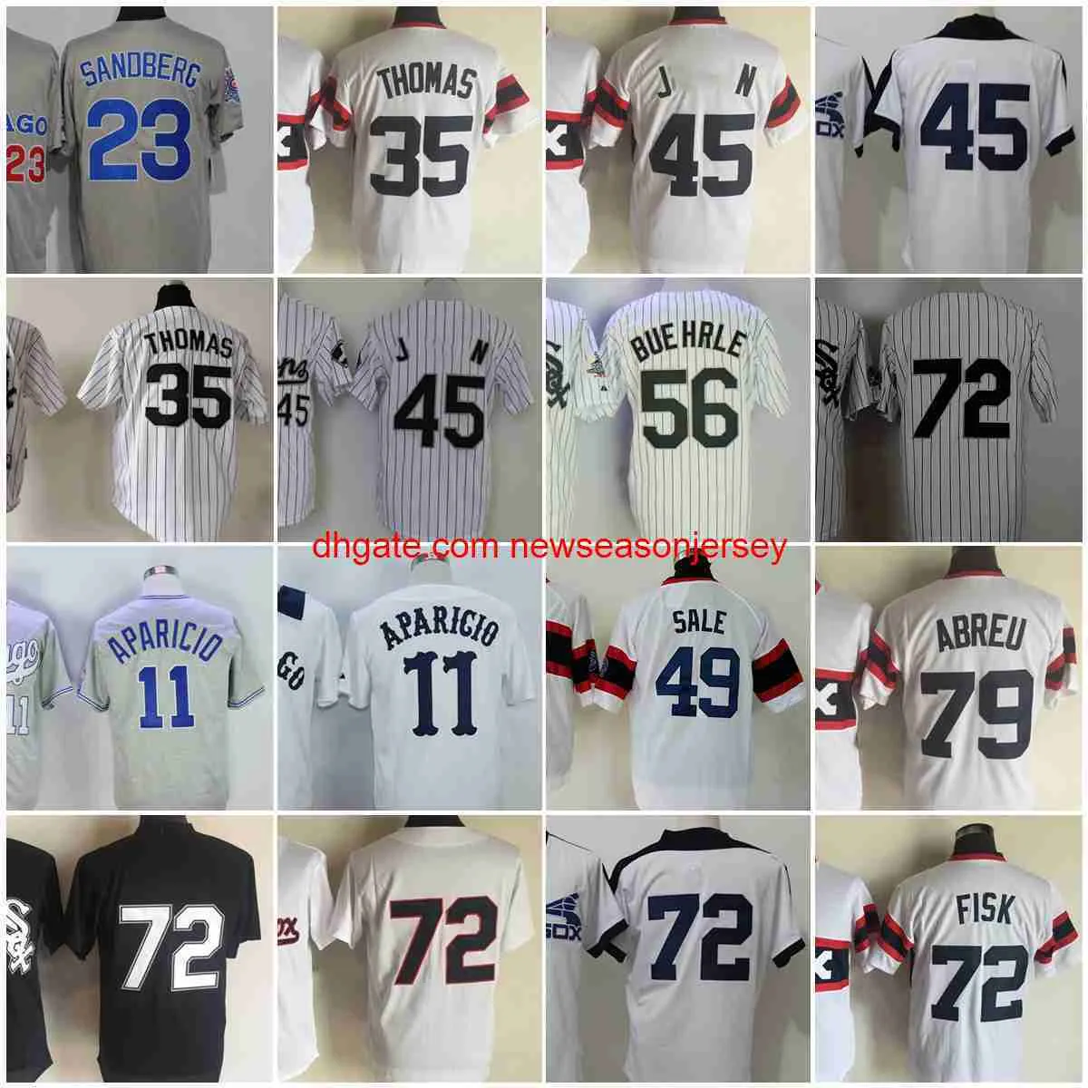 72 Carlton Fisk Vintage Baseball Jerseys 79 Jose Abreu 11 Luis Aparicio 1959 1976 23 Robin Ventura 35 Frank Thomas 49 Chris Sale 56 Mark