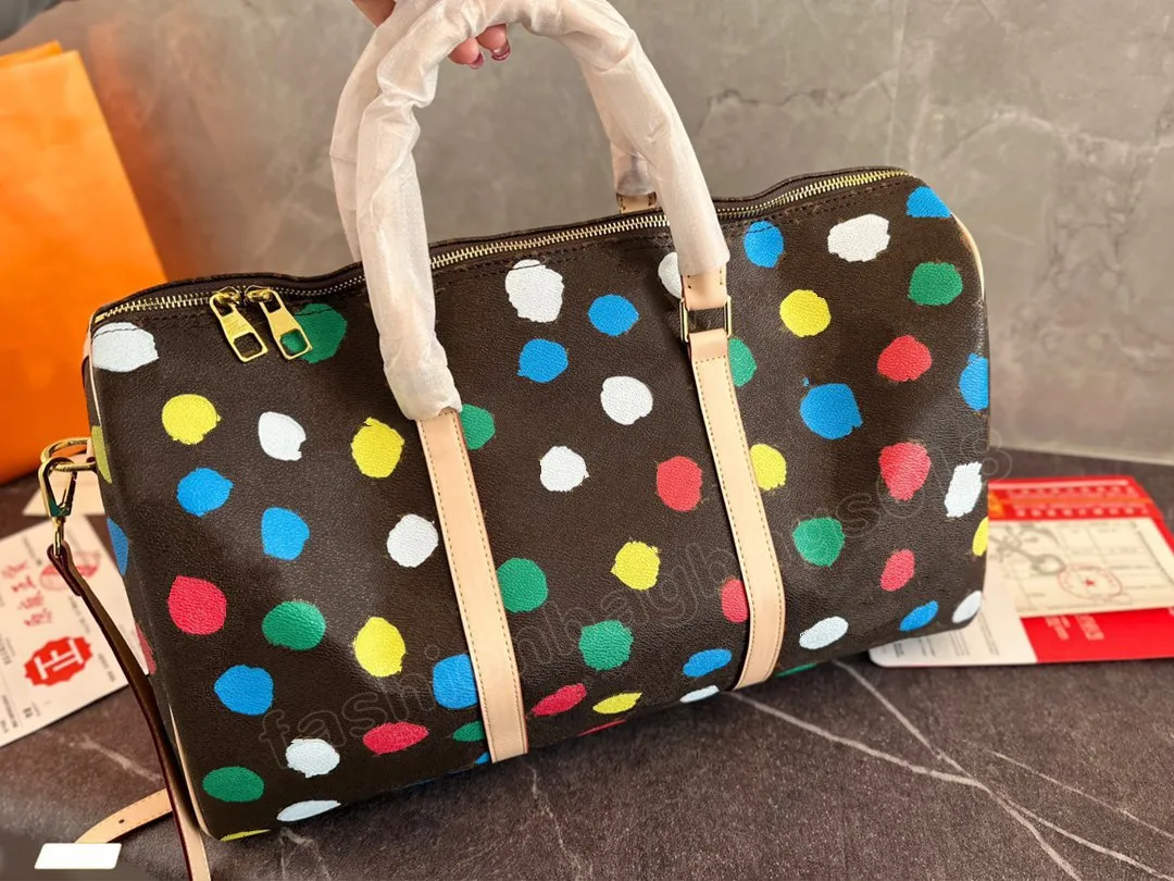 Infinity Dots Duffel Bag X YK KEEPALL 45 Sacs à bandoulière à pois peints Grands sacs de voyage Monogrammes de luxe Macassar Gym Fourre-tout de nuit Sacs à main pour hommes femmes