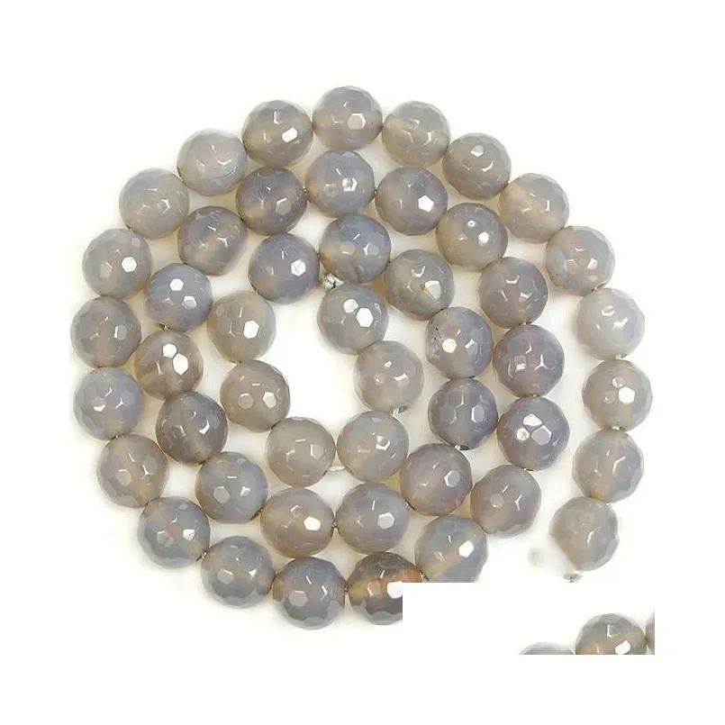 Stone 8mm fctory pris 12mm 14mm runda fasetterade grå agat pärlor naturliga diy löst för smycken gör droppleverans dhgarden dhzln