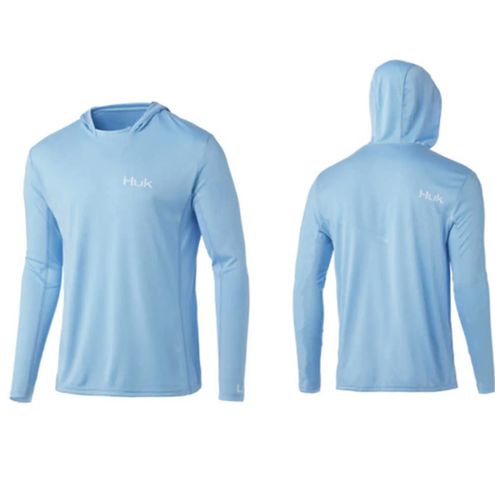 Camisas de pesca ao ar livre Camisas de pesca HUK Fish Vestuário de manga comprida UPF 50 Capuz Proteção solar Jaqueta de pesca respirável UV Jaqueta de pesca masculina J230214