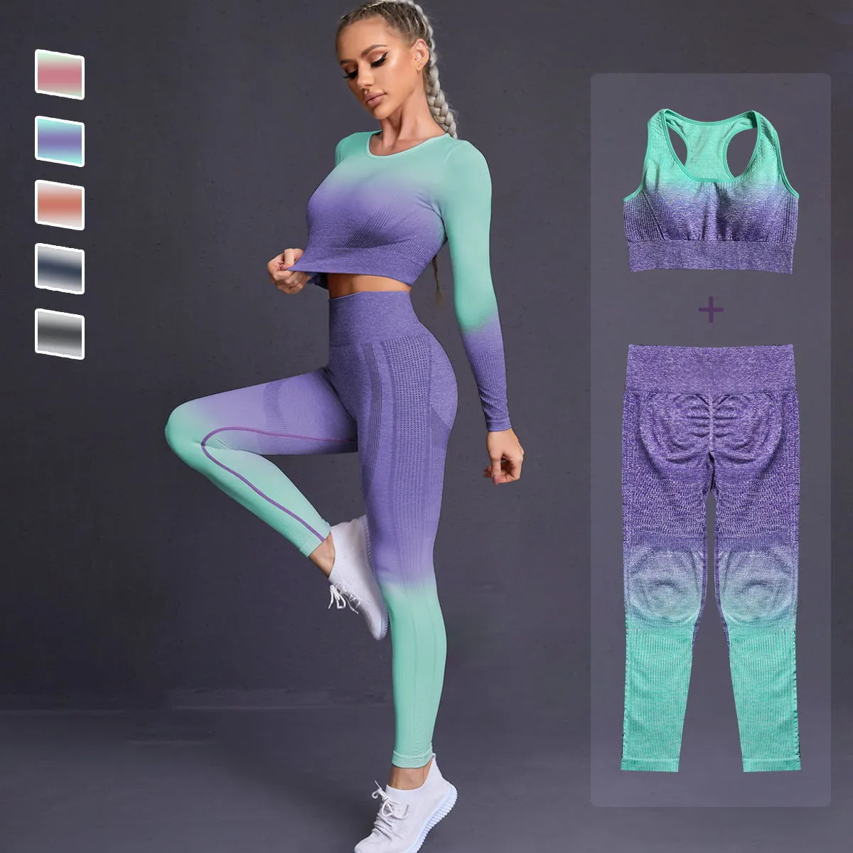 Yoga -outfits 235 stks naadloze vrouwen yoga set workout sportkleding gym kleding fitness lange mouw crop top top high taille leggings sportpakken 230213