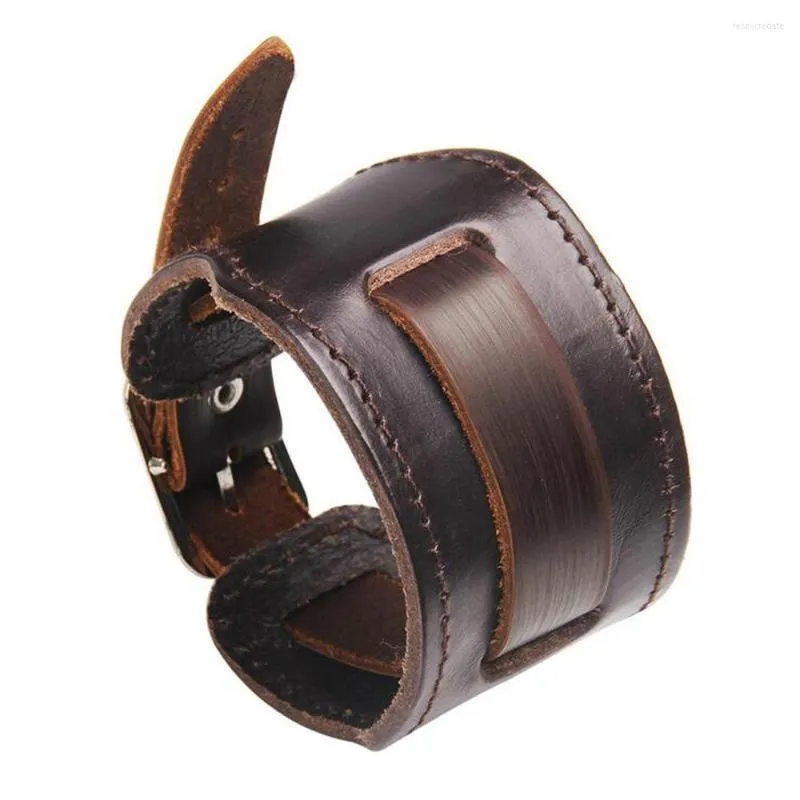 Charm Bracelets Men Leather Bracelet Brown Wide Cuff Bangles Vintage Wristband Jewelry DIY Accessories Wholesale Dropship