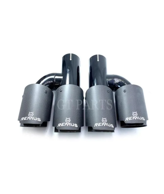 Auto Universal H Style Dual Pipes Remus Glanzende koolstofvezeluitlaatmempel Tips Zwarte binnenpijp9082846