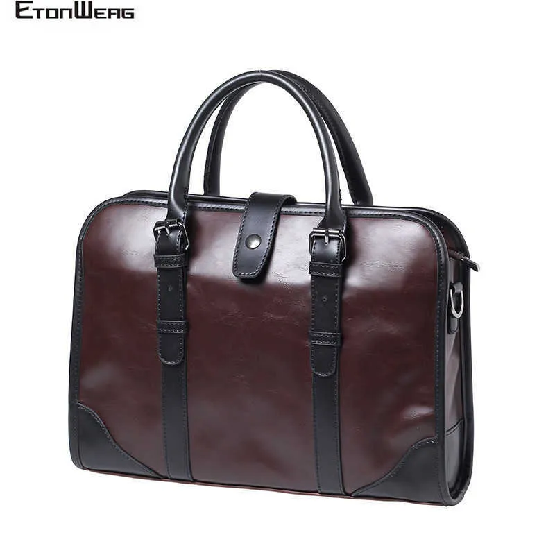 حقائب العمل في مكتب الأعمال ، حقيبة العلامة التجارية PU Leather Leather Handbag Computer Computer Counter Bag Solid Vintage Brown Facs 0214