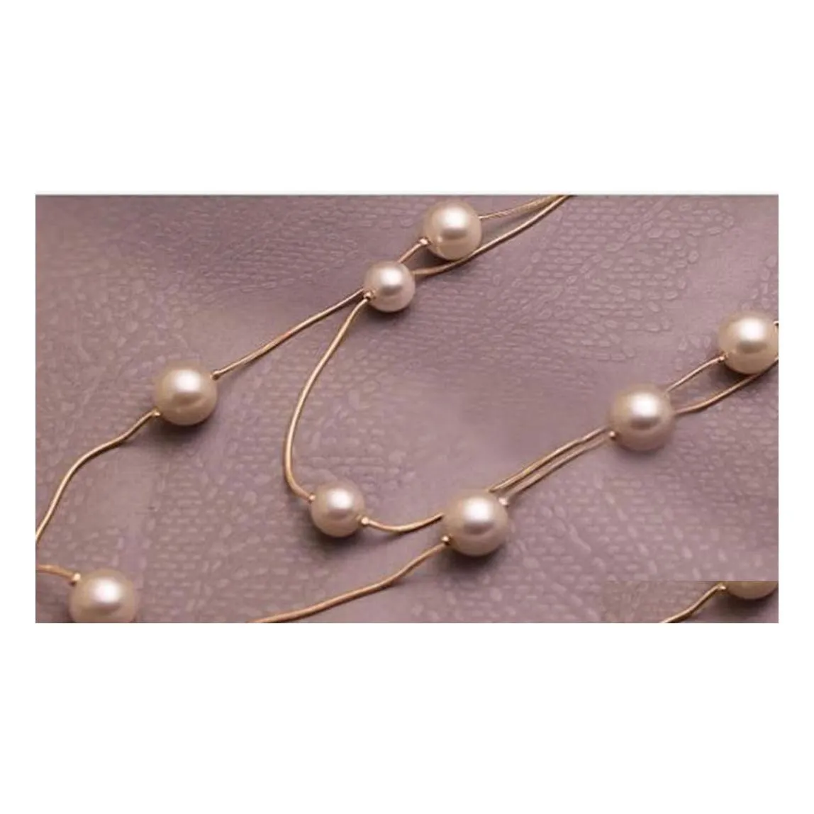 Pendant Necklaces Pearls Simated Pearl Long Double Layer Necklace Drop Delivery Jewelry Pendants Dhtvz