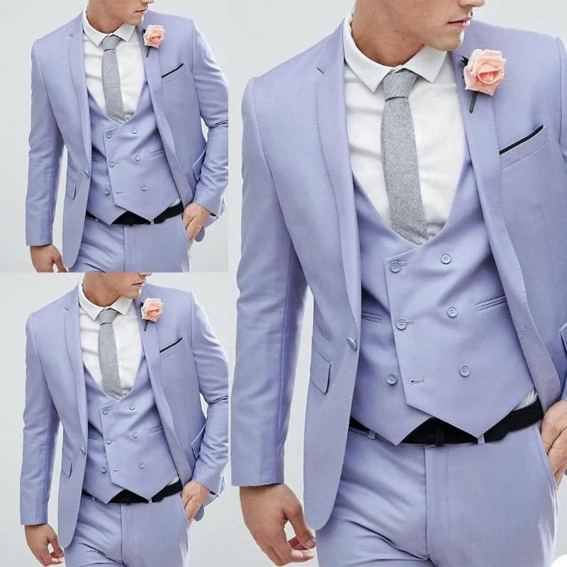 Ternos masculinos 3 peças de 3 peças Purple Men Modern Formal Wedding Wedding Tuxedo personalizado Fit Slim Lapel Party Coat Pant Colet
